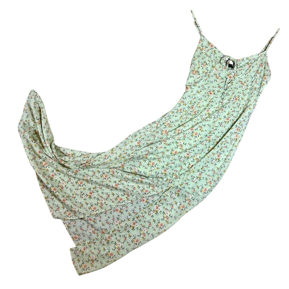 Hesperus Floral Print Tie Front Cami‎ Midi Dress Green Boho Spaghetti Strap S